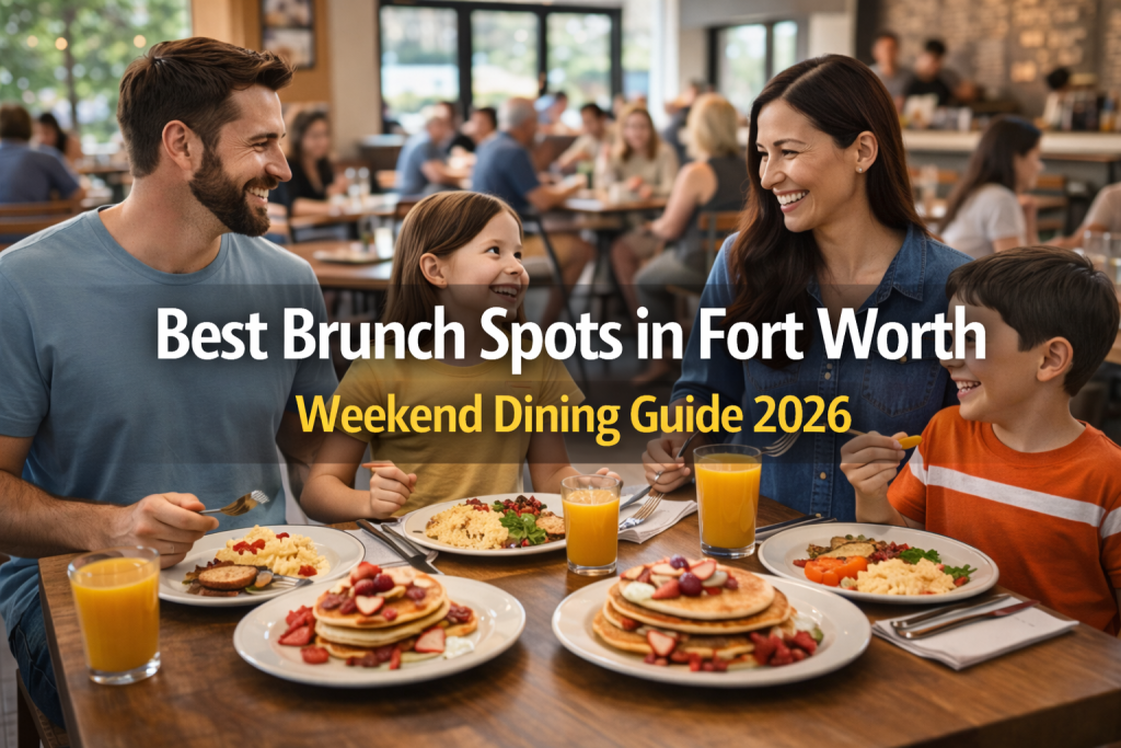 Family enjoying brunch at a restaurant in Fort Worth Texas