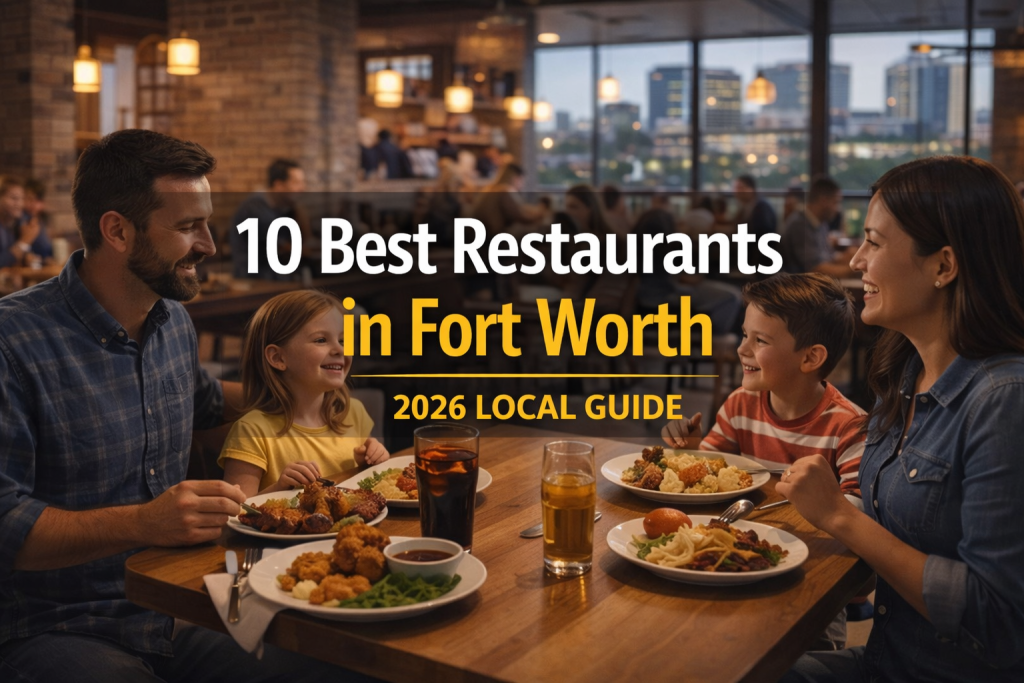 family enjoying dinner at a popular restaurant in Fort Worth Texas