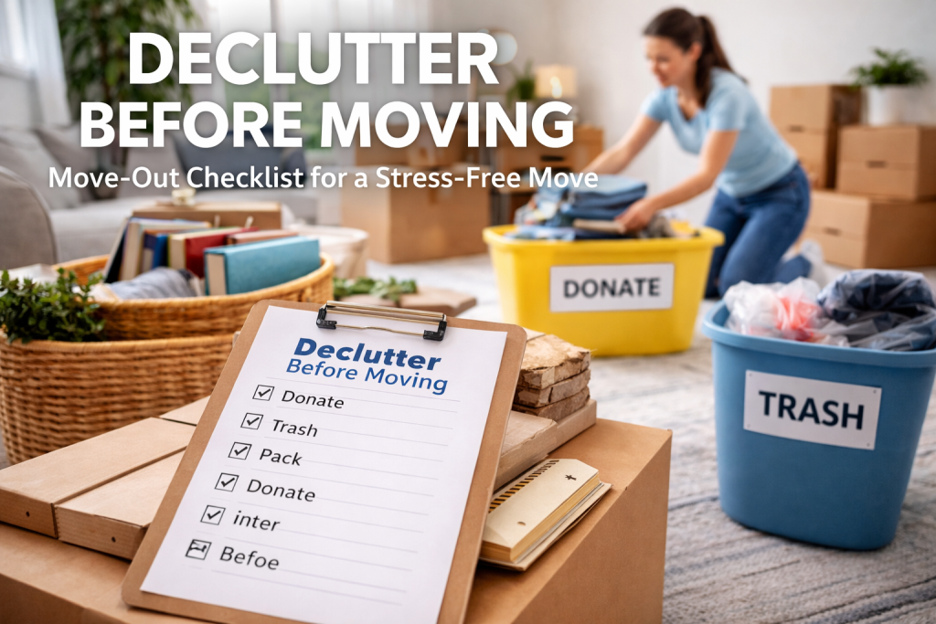 decluttering home before move out in Fort Worth Texas checklist