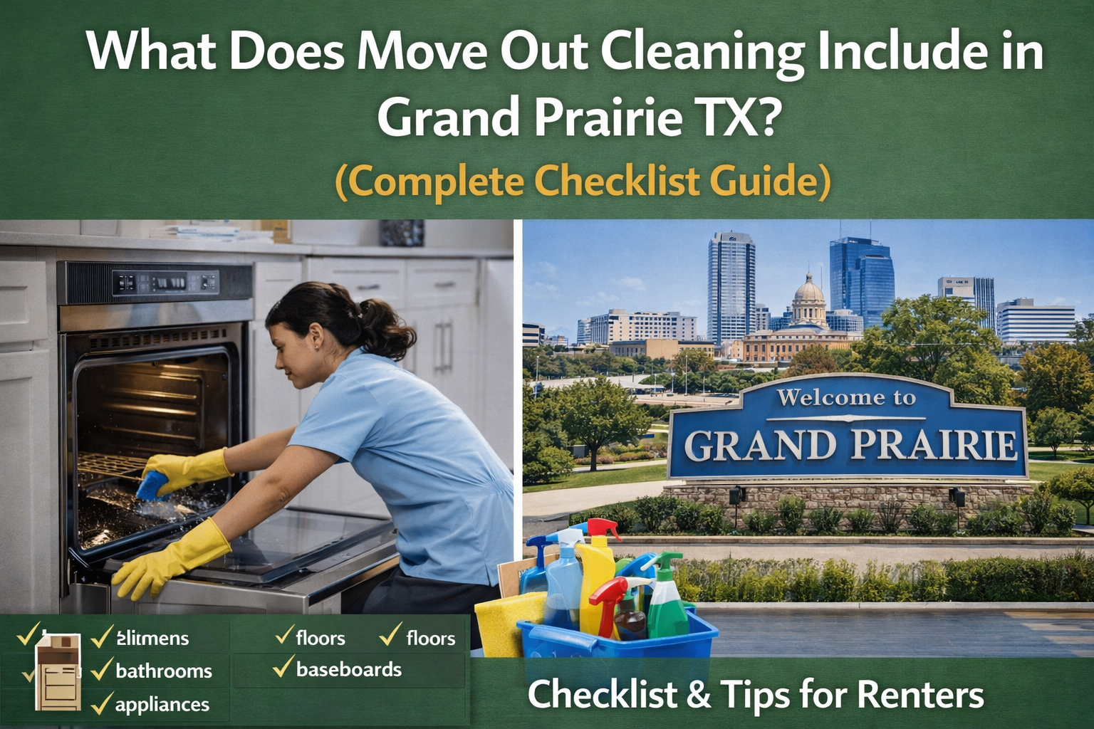 what does move out cleaning include in Grand Prairie TX checklist home cleaning