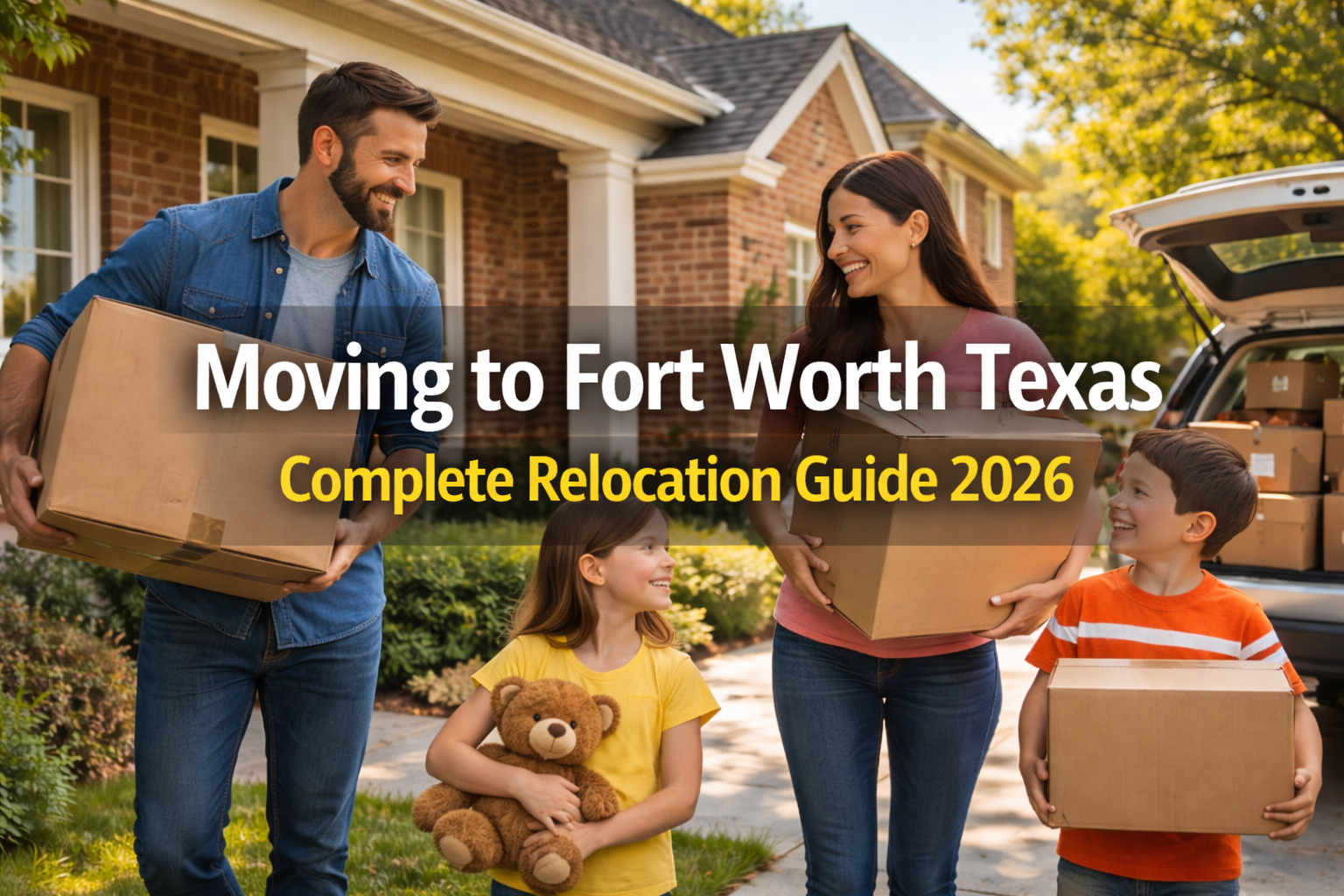 family moving into a new home in Fort Worth Texas neighborhood