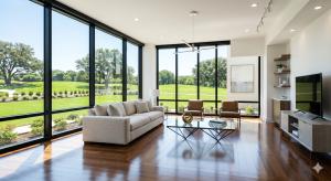 An immaculate, bright open-concept living room and kitchen in a Mansfield, Texas home following a thorough seasonal deep clean by Kleen-It Maids.